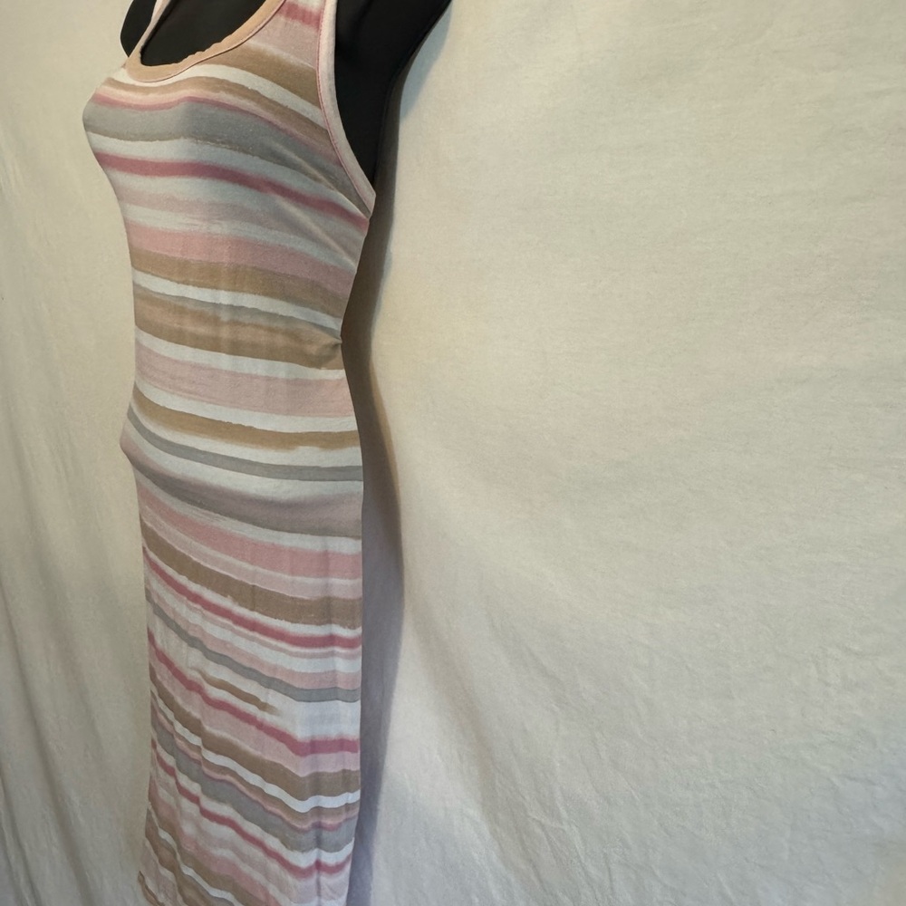 C-139 Splendid White Pink‎ & Tan Stripe Racer Back Sleeveless Maxi Dress Size L - Picture 6 of 12